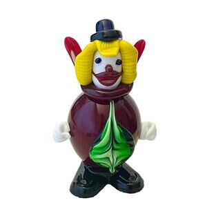 Murano Glass Clown Figurine 60s Red Balloon Ball Belly by Fratelli Pitau Italy